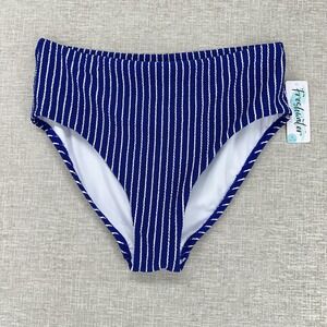 Freshwater Bikini Bottom Womens XL Blue Stripe High Waist High Leg Tummy Control